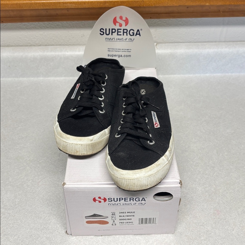 Superga Black Canvas Mule Sneakers Sz 40